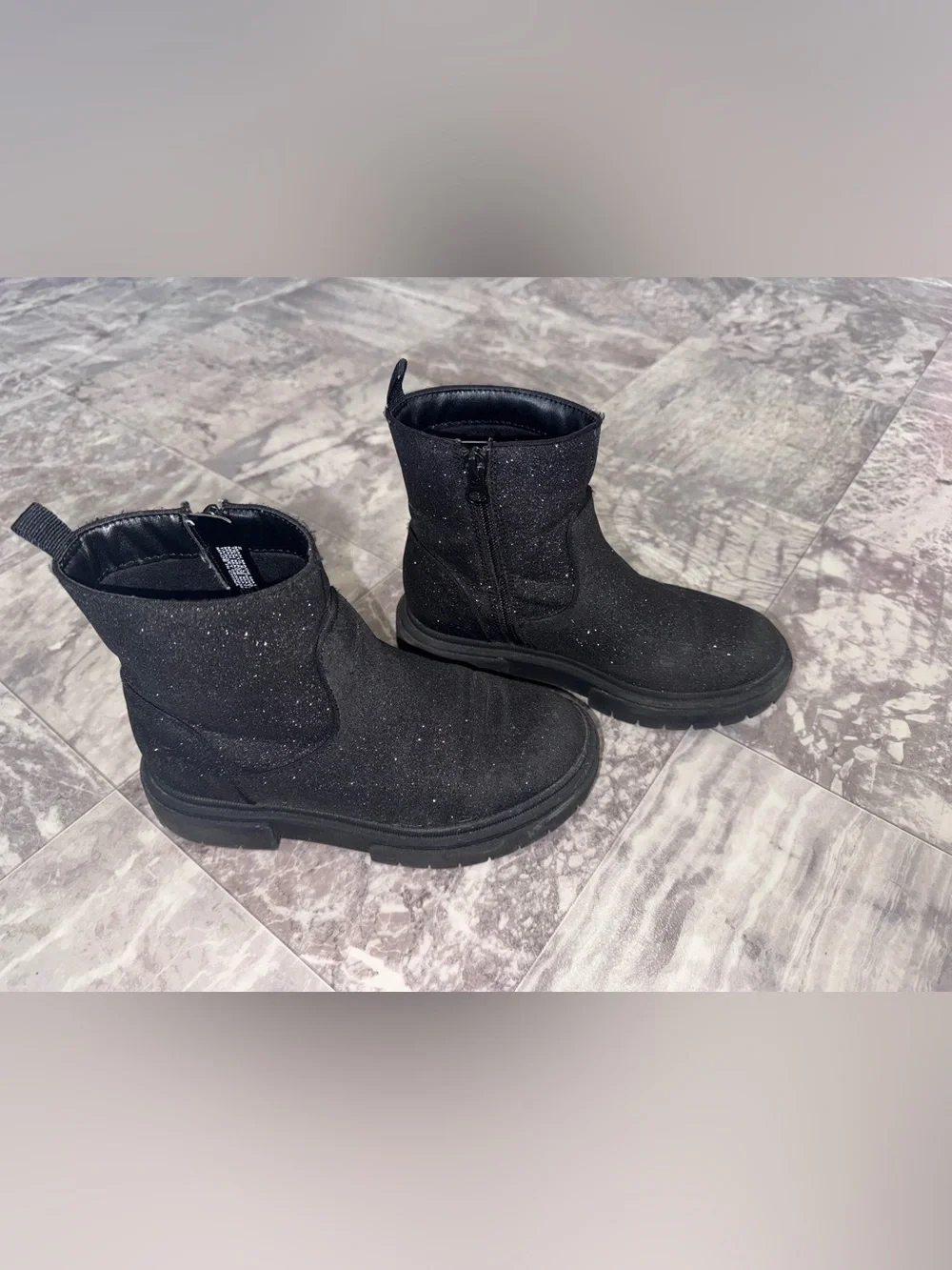 Art Class Girls Black Glitter Ankle Boots Size 2 Side Zip Combat Style